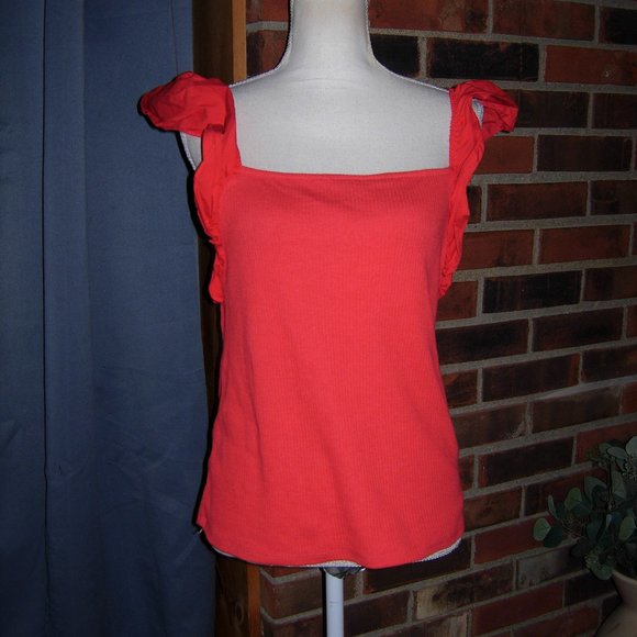 a new day Tops - A New Day Red Ruffle Shoulder Tank Top L
